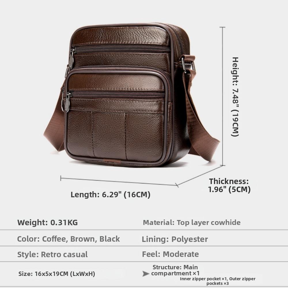 Bolso Bandolera para Hombre de Cuero Genuino Nuevo de Piel de Vaca Moda Bolsos de Hombro Pequeño Informal de Negocios de Cuero