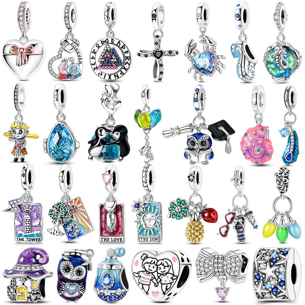 Copper Tarot Charms Beads Inlaid Zirconium Cz Pave Owl Penguin Graduation Dangle Fit Bangle Bracelet Diy Jewelry