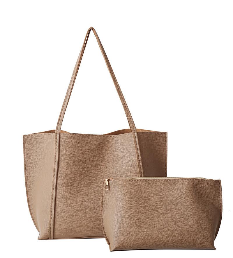Stylish Retro Pu Tote Bag Set With Large Capacity Dual Color Design For Women