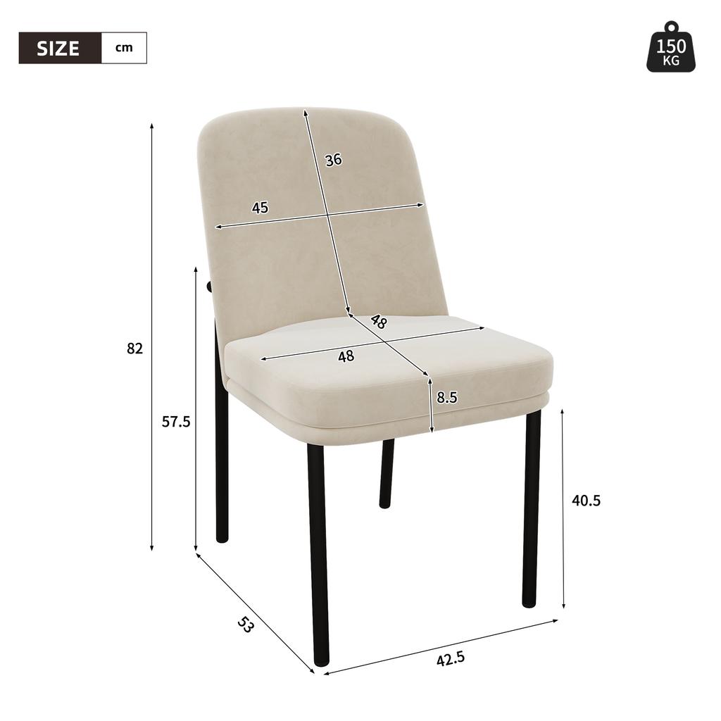Dining Chairs Set of 2, with Thickened Seat Cushions and Metal Legs, Suitable for Dining Room, Living Room and Cafes, Black Frame, Velvet, Beige