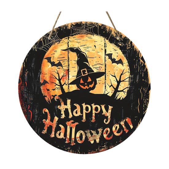 Halloween Sign for Front Door Halloween Wreath Wooden Hanging Sign Boo Ghost Pumpkin Witch Welcome Sign for Window Wall Decor
