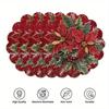 Christmas Themed Exquisite Printed Wavy Placemats, Red Berries, and Golden Pine Branch Patterns, Non-slip, Heat-resistant, Suitable for Holiday Table