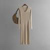 Women's Sweater Dress Fall Long Sleeve V Neck Ribbed Knit Split Long Dress Casual Bodycon Slim Fit Midi Dress