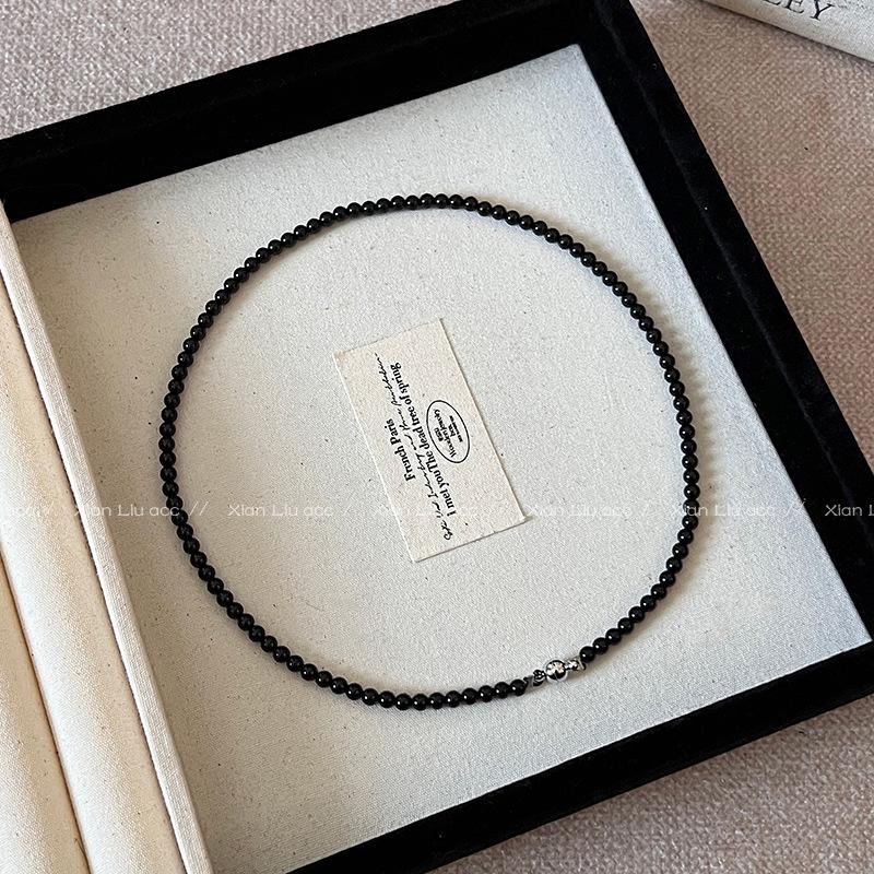 2025 Sense Layered Black Agate & Pearl Necklace - Light Luxury Women's Clavicle Chain Accessory