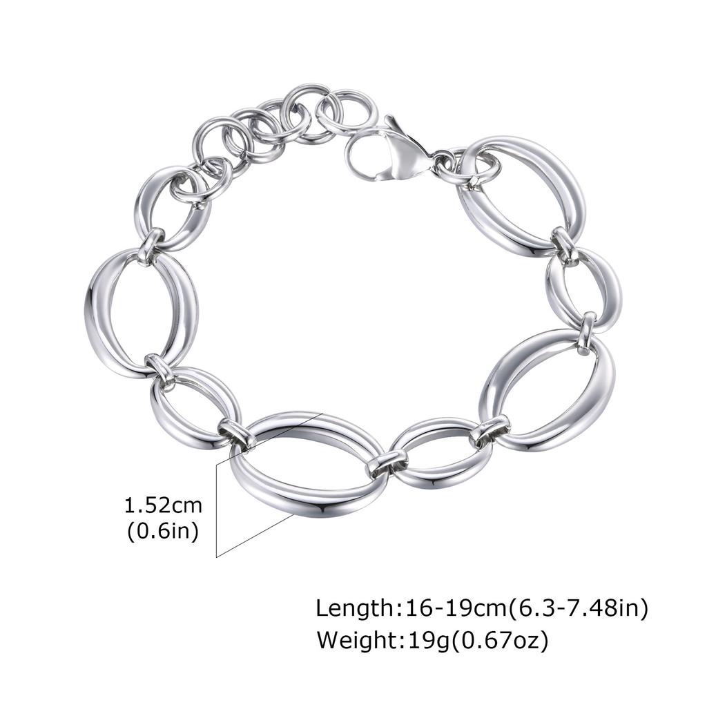 Fashion Accessories Stainless Steel Size Oval Geometry Handmade Chain Bracelet Electric Gold Ladies Accessories 2164