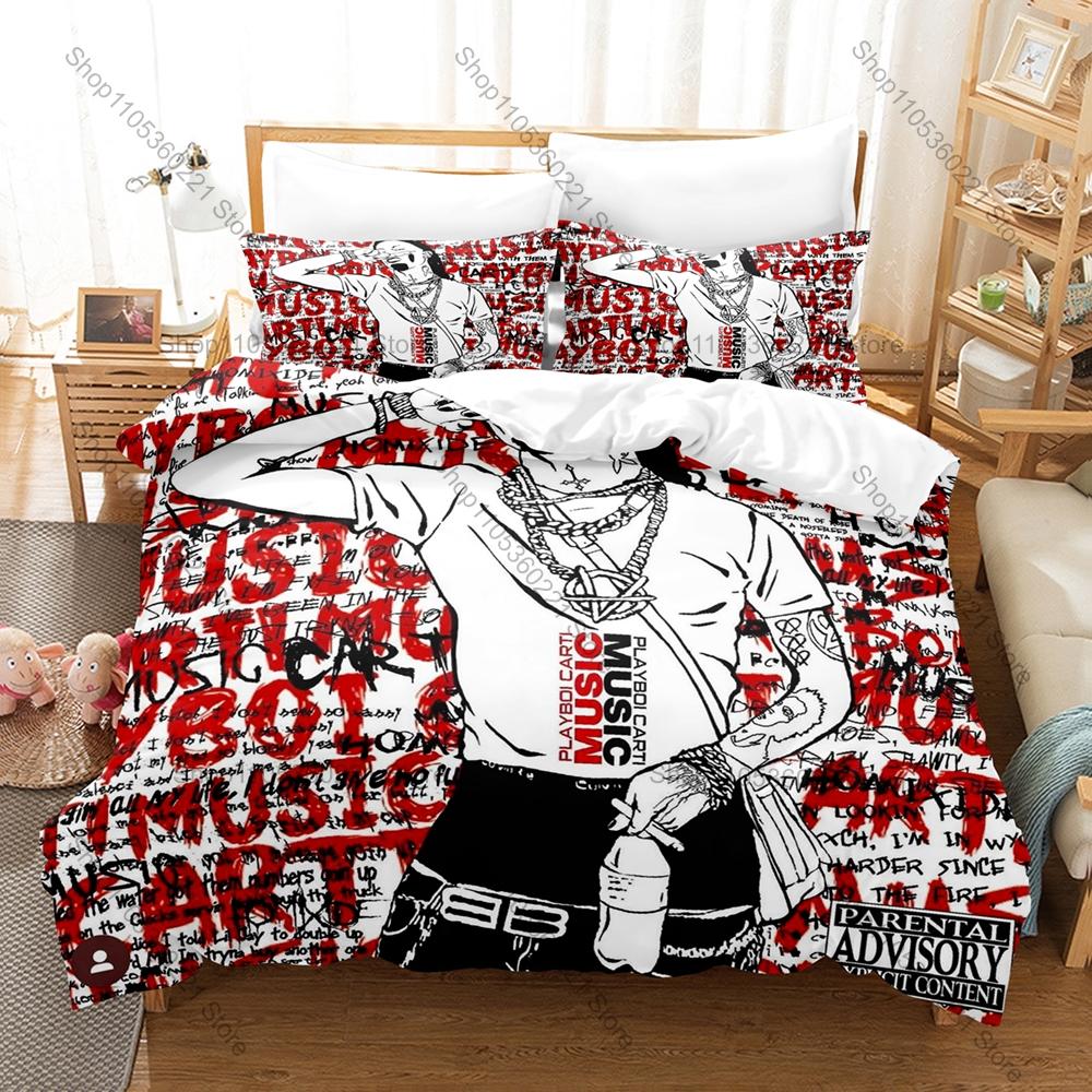 Playboi Carti I AM MUSIC Bedding Set, Duvet Cover + 2 Pillowcases Trendy Album Pattern Bed Linens for Home & Dorm