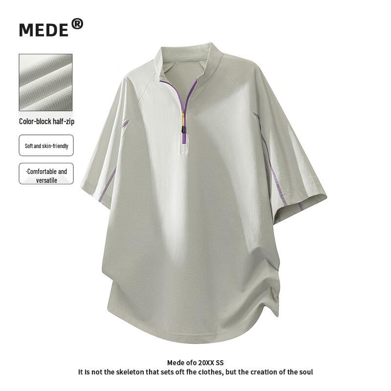 MEDE Men s Textured Half-Zip Short-Sleeve T-Shirt L