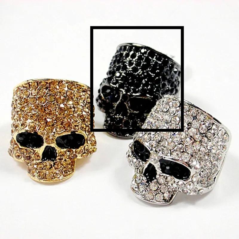 

Brand Skull Rings for Men Rock Punk Unisex Crystal Black/Gold Color Biker Ring Male Fashion Jewelry Wholesale 7