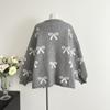 Damen Lockerer Rundhals Schleife Perlenbesetzter Pullover Jacke Herbst- und Winterdesign Altersreduzierender Cardigan Top