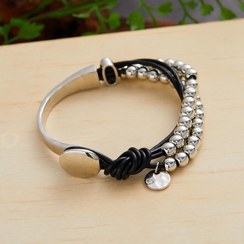 Bohemian Beaded Leather Strap Double Bracelet Women's Hip Hop Personalized Creative Zircon Party Gift Accessories