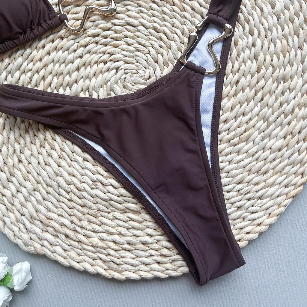 2025 Jednobarevná halter bikiny sada Lesklé plavky Dámské Lesklé plavky Bandážové bikiny Mikro tanga Biquini Brazilské plážové oblečení