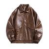 New PU leather men's lapel collar American leather jacket trendy men's casual jacket trendy Hong Kong style coat wide