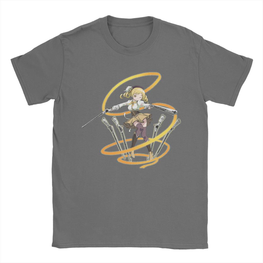 Unisex T-shirt Mahou Shoujo Mami Tomoe Madoka Magica Anime 100% Bawełna Vintage Krótki Rękaw Okrągły Dekolt T-shirty Letni T-shirt