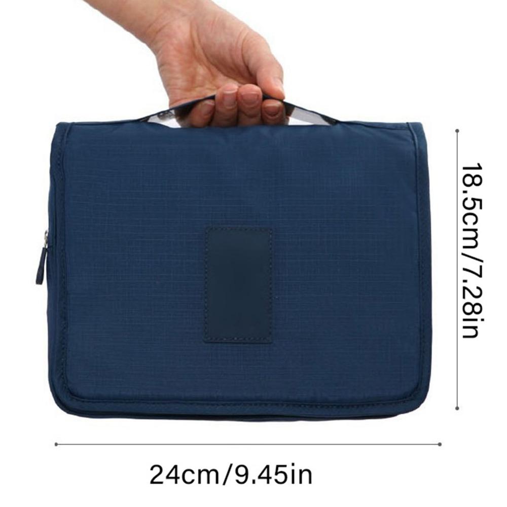 Navy Blue Hanging Toiletry Bag Polyester Waterproof Cosmetic Bag Multifunctional Pockets Foldable Foldable Makeup Bag Travel