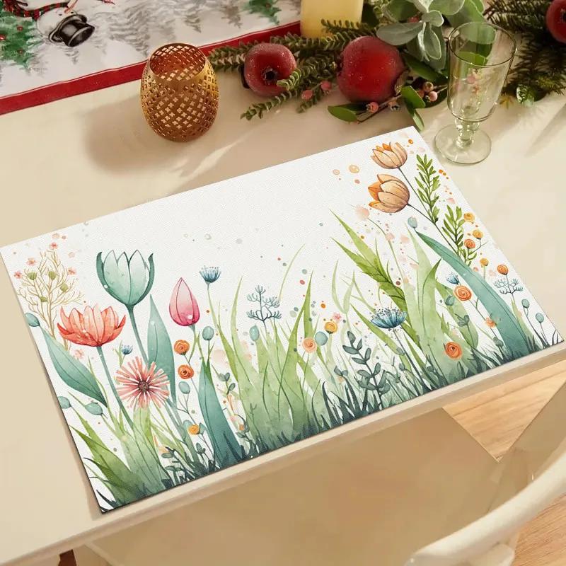 1PC Summer Eucalyptus Placemats for Dining Table Decoration Spring Seasonal Holiday Decoration Vintage Linens Table Mats