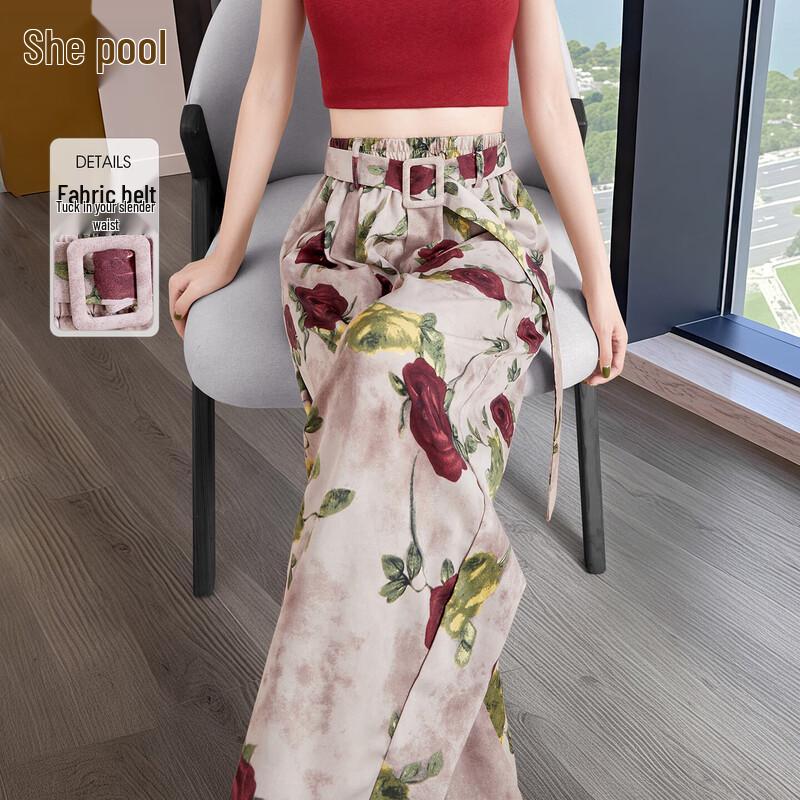 Women s Floral Print High-Waist Wide-Leg Pants M