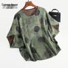 Women's Retro Color Block Batwing Sleeve Loose Pullover Shirt