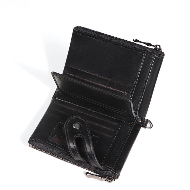 RFID Anti-theft Refreshing Men's Leather Wallet Wallet Retro Double Zipper Change Clip Short Wallet