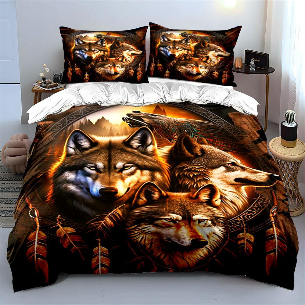 Wolf faces and feathers. Bedding sets Duvet cover sets Duvet covers Pillowcases(1 * Duvet Cover 2 * Pillowcases without duvet insert)
