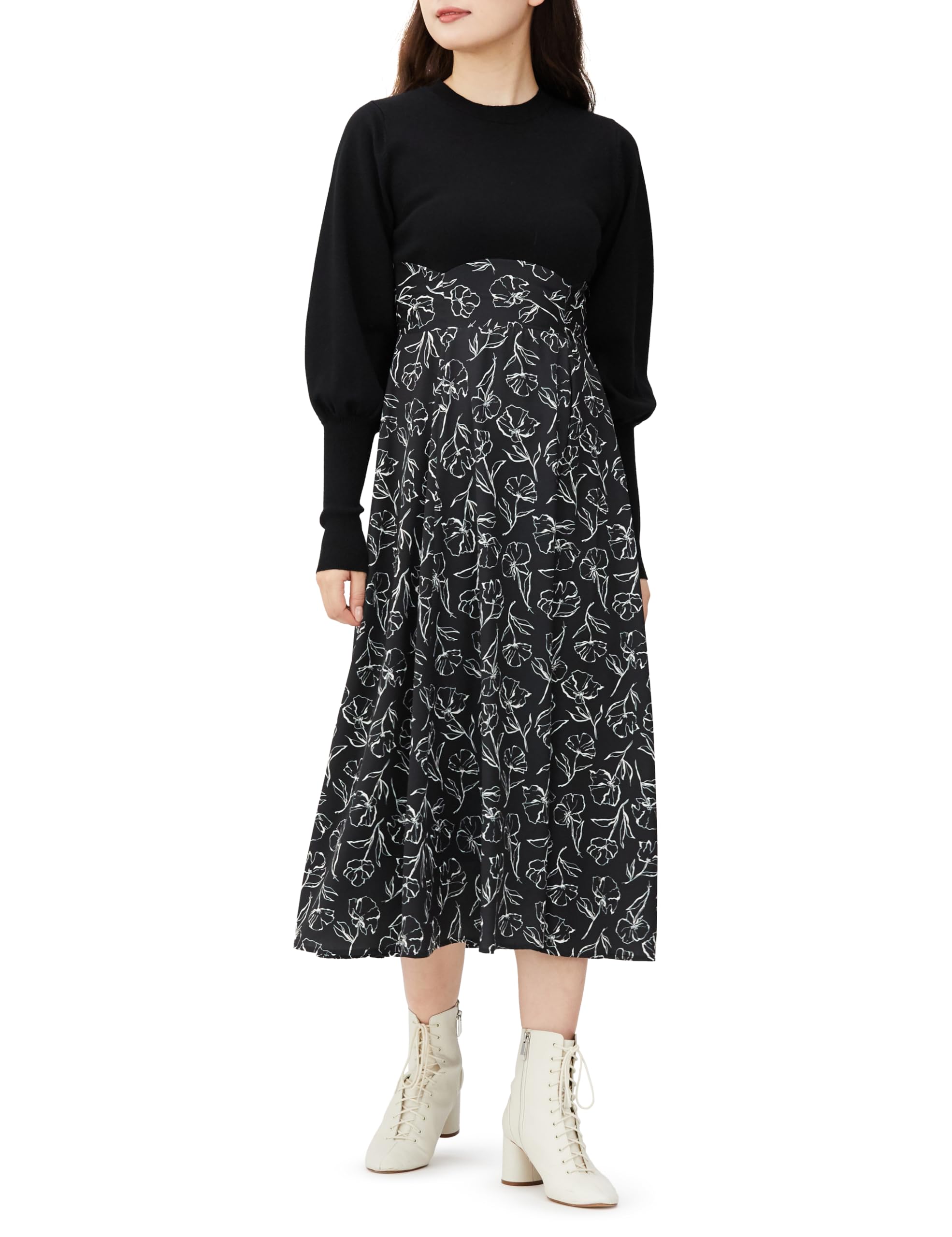 

Красота Повседневный Фестон Переключение Док Вязаный Черная Основа [Натуральный Базовый] Платье, Платье, Женский,