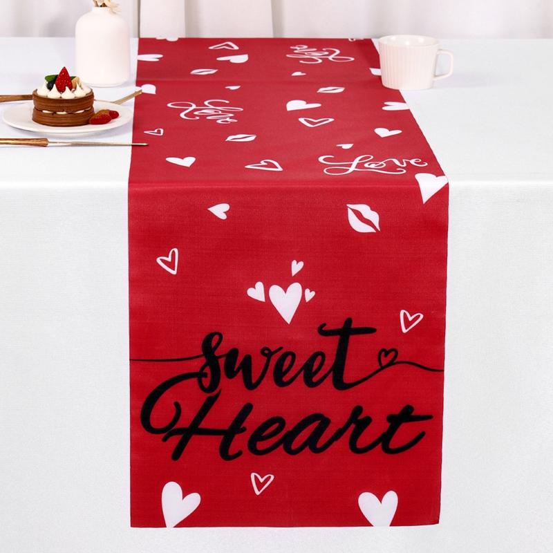 Valentine's Day Table Flag Polyester Sweet Heart Table Runner for Wedding Rose Home Kitchen Dining Table Decorations