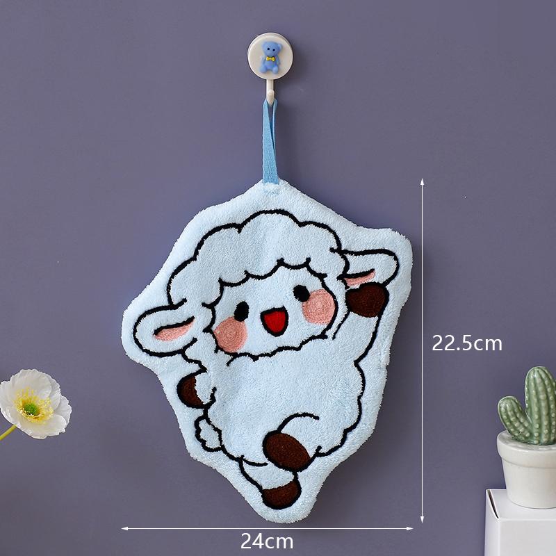 Cute Cartoon Lamb Shaped Hanging Hand Towel Soft High Absorbent Washcloth Perfect for Bathroom Kitchen