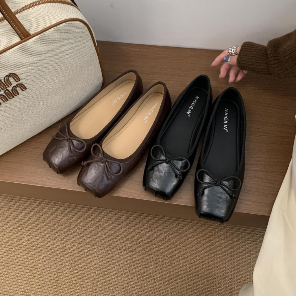 Französische flache Kaffeeschuhe Einzelschuhe Feenschuhe Frühling und Herbst 2025 neu Sommer eckige Zehen Ballerina sanfte Abendschuhe