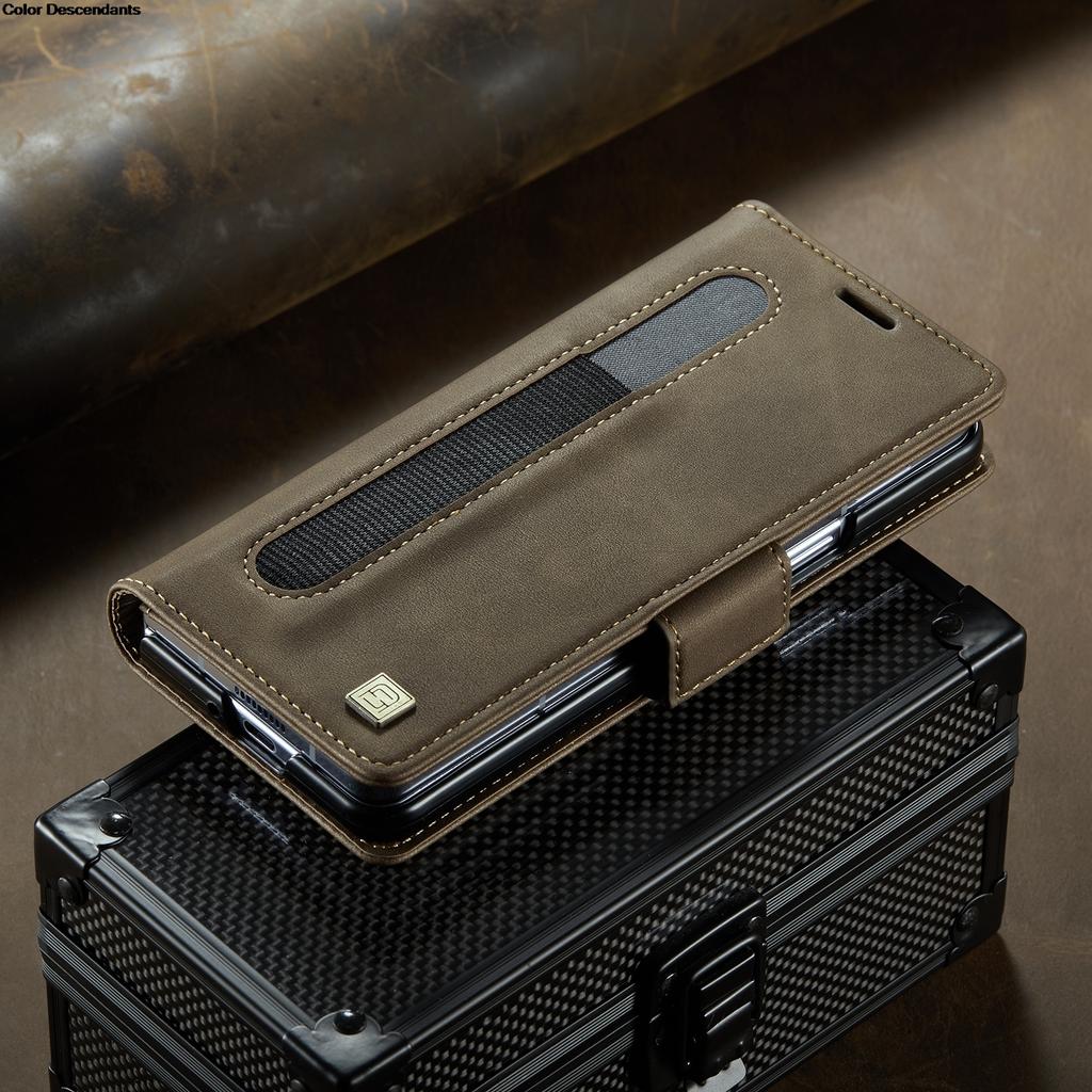 High-end Business Sle Leather Wallet Phone Case for Samsung Galaxy Z Fold 7 6 5 RFID Blocking Organ Card Slot Holder Bag Shockproof protect Cover