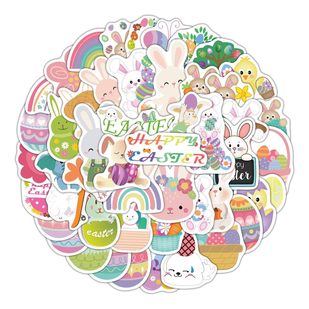 Easter Bunny Sticker Set: 50 Waterproof Decals for Phone, Water Bottle, Car - Creative Decor for Students