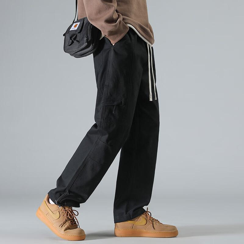 Dingfengbaoluo Vintage Cargo Pants for Men, Summer Straight-Leg Loose-Fit Multi-Pocket Versatile Outdoor Trousers DFK78 Black 3XL