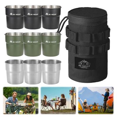 3 Stück 300ml Tee Kaffee Milch Becher mit Aufbewahrungstasche Camping Bierbecher Edelstahl Tragbarer Wasserbecher für Outdoor-Grill