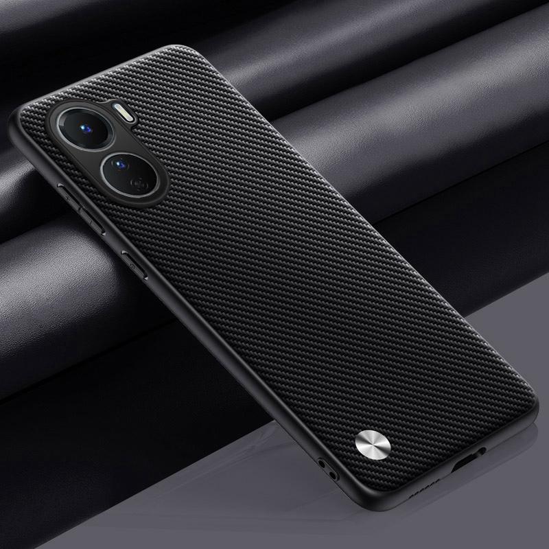 

Luxury PU Leather Case For Vivo Y16 Back Cover Matte TPU Silicone Shockproof Full Protection Phone Case For Vivo Y16 4G Coque For Vivo Y16 матовий чорний колір