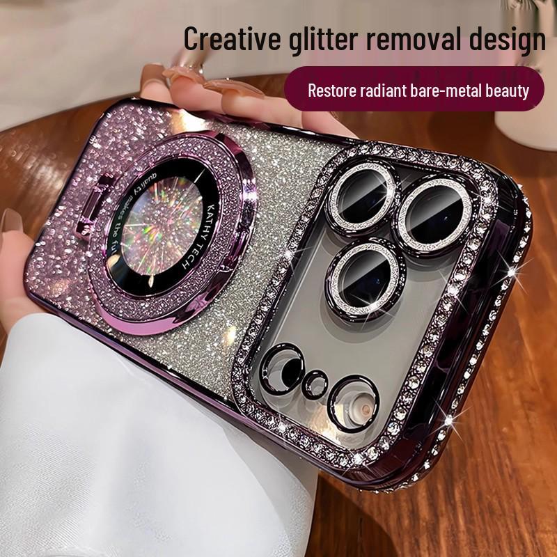 IPhone 17 Gradient Glitzer Strass Handyhülle mit Magnetischem Ständer und Rundum Sturzschutz