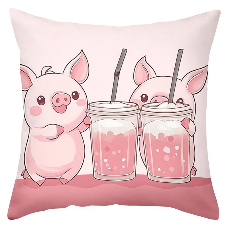Cute Pig And Cow Pattern Cartoon Throw Pillow Covers Polyester Pillowcase, Sofa Decorative Cushion Cov Headboard Pillow