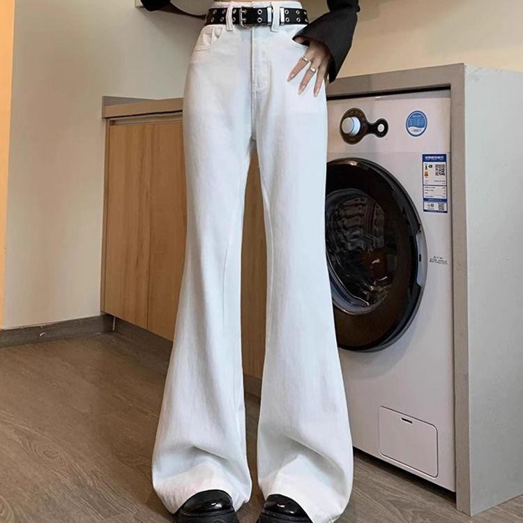 

Women s White Non-Sticky Wide-Leg Micro-Flare Jeans - Loose, Slimming, Floor-Length Bell Bottom Pants S (Recommended for 83-93 lbs)