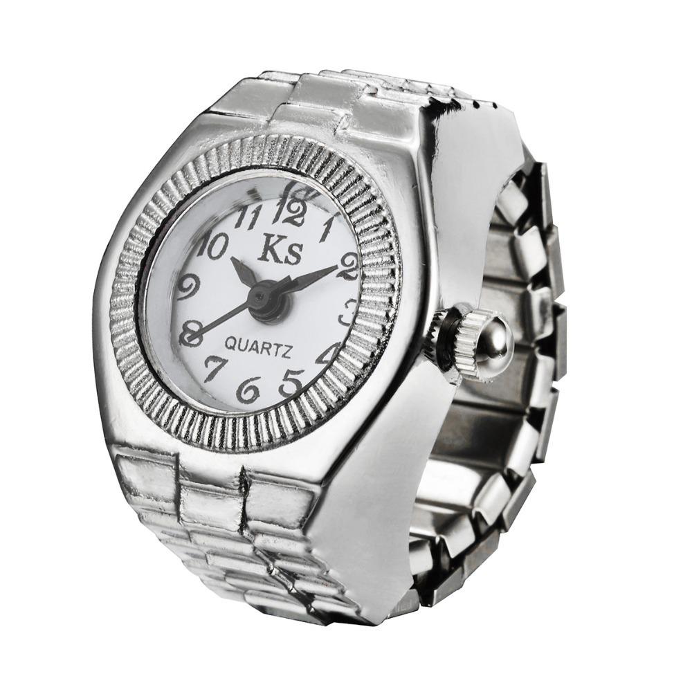 Stylish Alloy Silver Shell Ring Watch with Large & Small Numbers for Men & Women