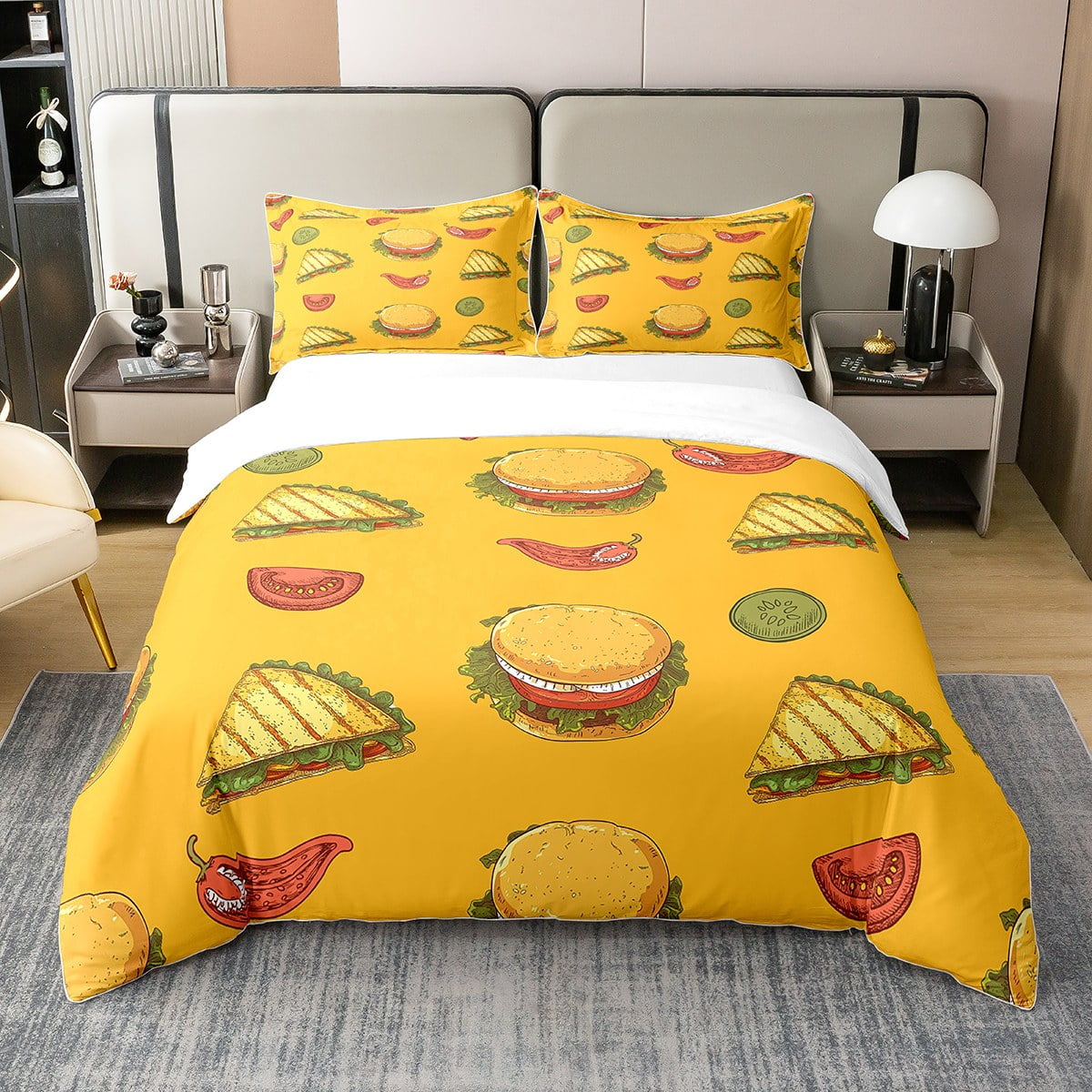 

Comforter Pizza Burger Dog French Fries Dessert Western Food Fast Food Theme Decor Children Adults Soft Warm Comforter (quilt)-EU Single(135*200cm)3pcs