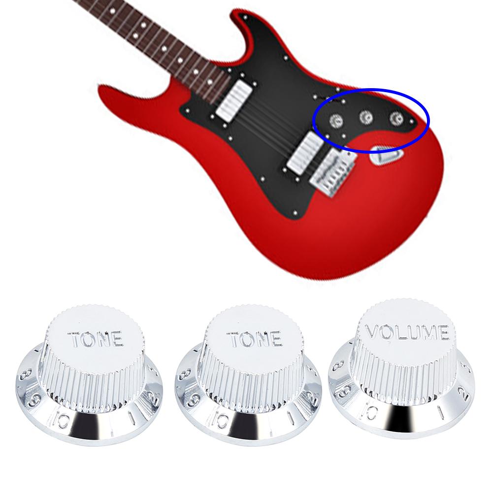 3Pcs Guitar Potentiometer Knob Cap Volume Tone Buttons Silver for Electric Guitars