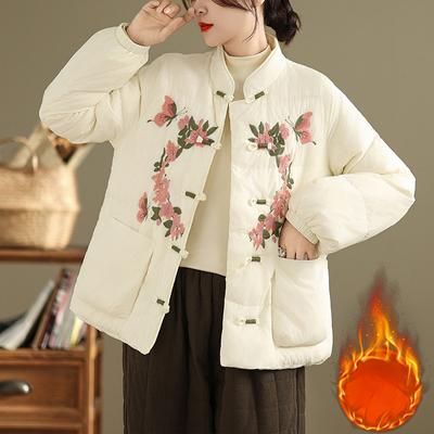 Winter Embroidery and Stand Collar, Lightweight and Thin National Wind Buckle Jacket for Women's Cotton Coat