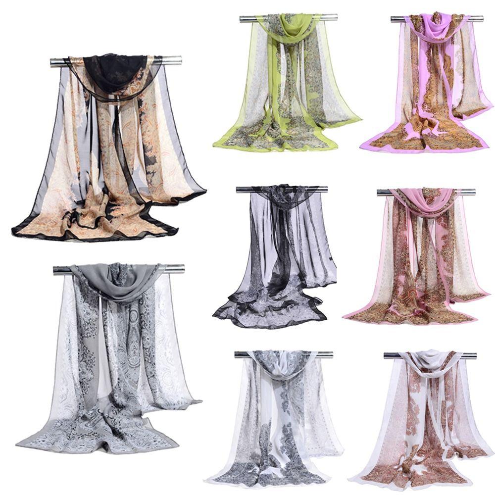 160*50cm Long Wrap Shawl Sunscreen Beach Gauze Scarf Elegant Chiffon Scarf for Women
