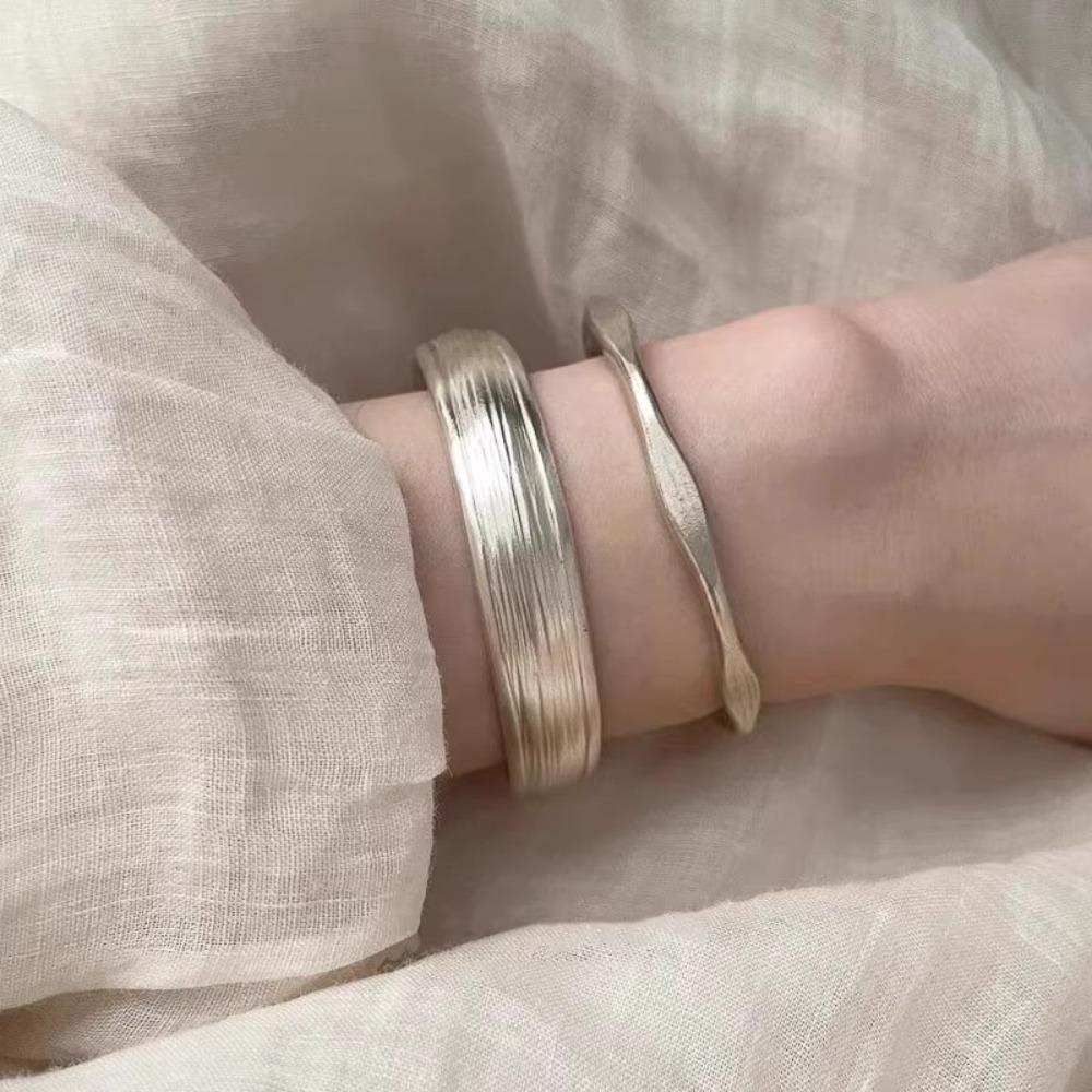 Ancient matte silver plain ring bracelet light luxury niche exquisite stacked bracelet women's model