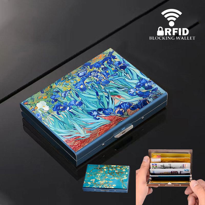 

New stainless steel Pocket Business Casual Credit ID Card Case Blue Metal Large Capacity RFID Wallet