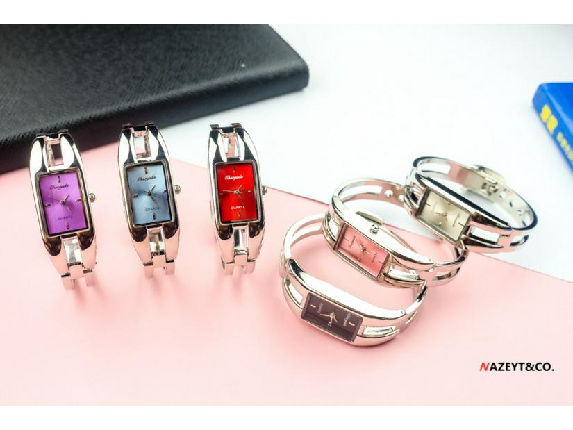 Stylish Women's Square Bangle Quartz Watch with Steel Band for Girls