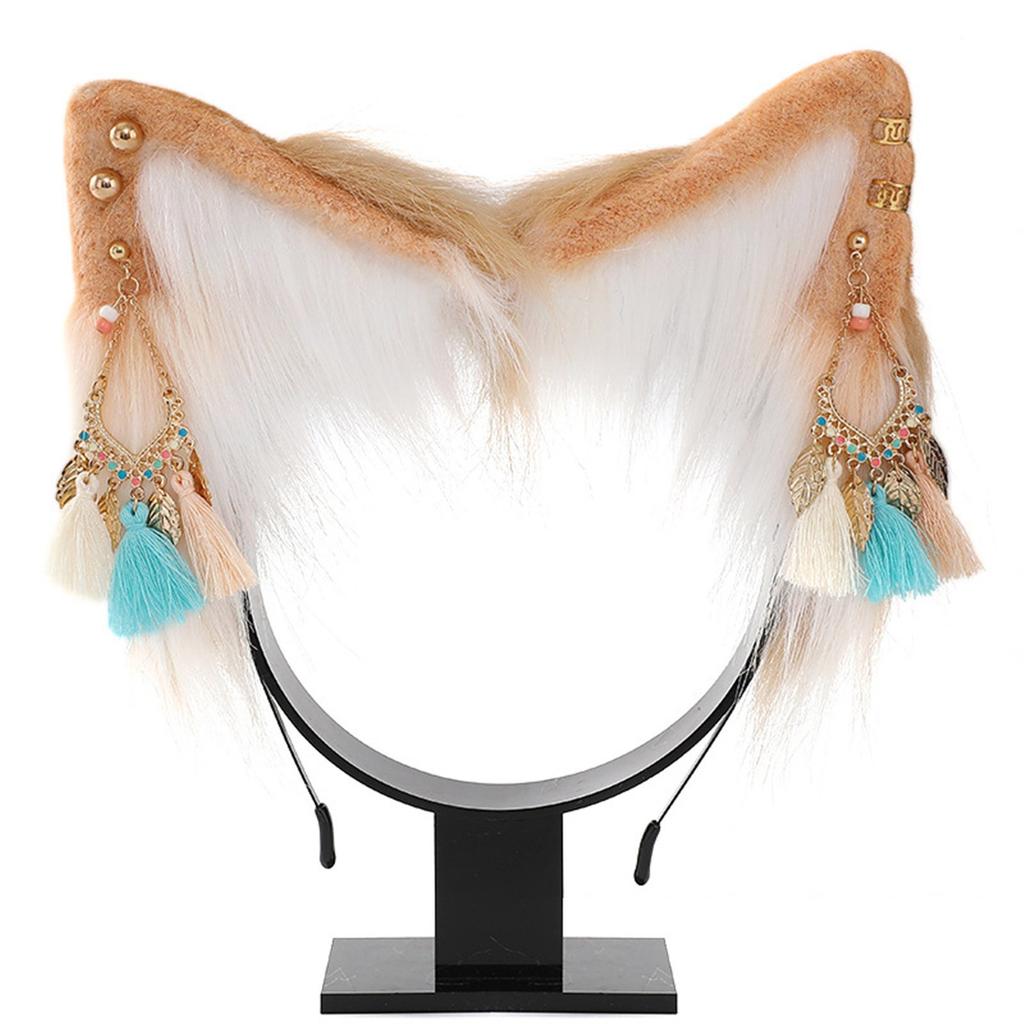 Plüsch Katzenohren Stirnband mit ethnischer Ohrringdekoration Plüsch Katzenstirnband für Filmliebhaber Erwachsenen Live-Übertragungskopfschmuck