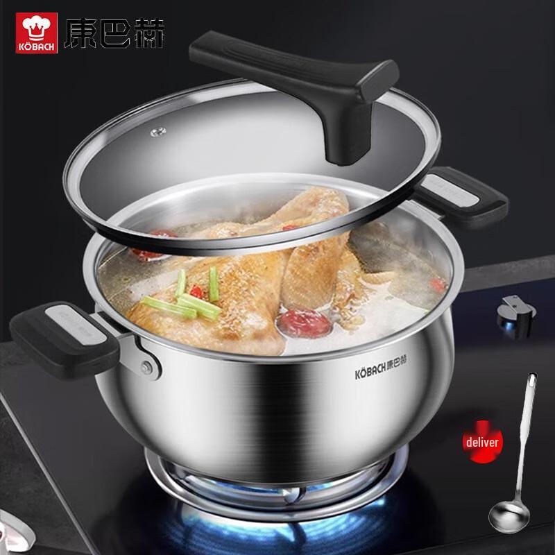 KOBACH 304 Stainless Steel Soup Pot with Standable Lid