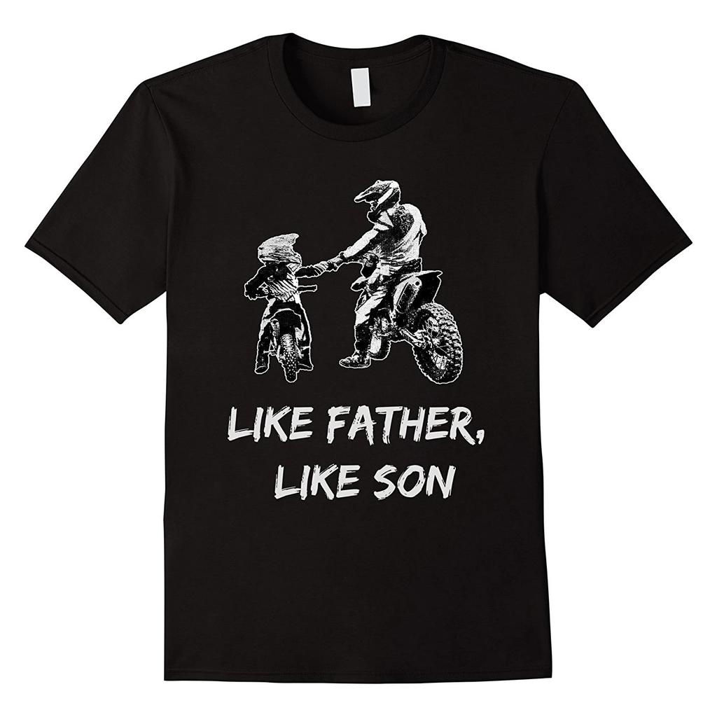 Men's Cotton Casual T-Shirt Like Father - Like Son Motocross Biker T-Shirt Black S-3XL