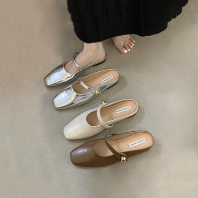 French Toe Half-slippers Spring Small-sized Inward-heightening Cool Slippers Soft-soled Flat Single Shoes
