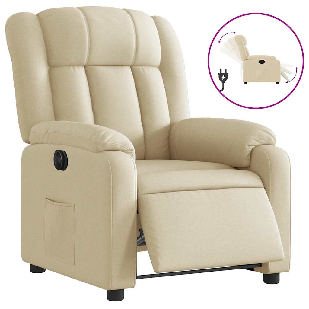 Vidaxl Electric Recliner, Cream, Fabric Upholstered