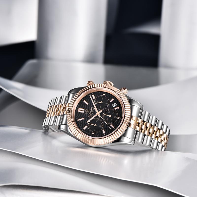 BENYAR Mens Watches Top Brand Luxury Stainless Steel Waterproof Quartz Watch Men Fashion Casual Sport