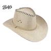 Stiff Brim Gardening Hat Western Cowboy with Windbreak Rope for Men, Wide Linen Sun Foldable Travel Outdoor Travel, Halloween Cosplay Costume,
